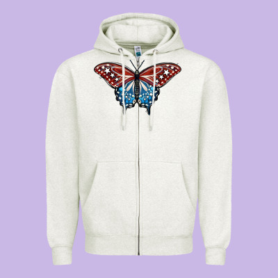 Patriotic American Butterfly Zipper Hoodie Designed By Lillyallendesigns
