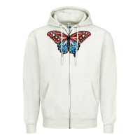 Oatmeal Heather Patriotic American Butterfly Zipper Hoodie - LillyAllenDesigns