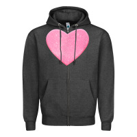 Charcoal Heather Valentines Pink Heart Zipper Hoodie - FloraArt