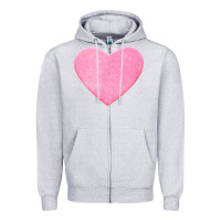 Heather Grey Valentines Pink Heart Zipper Hoodie - FloraArt