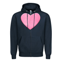 Navy Valentines Pink Heart Zipper Hoodie - FloraArt