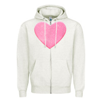 Oatmeal Heather Valentines Pink Heart Zipper Hoodie - FloraArt