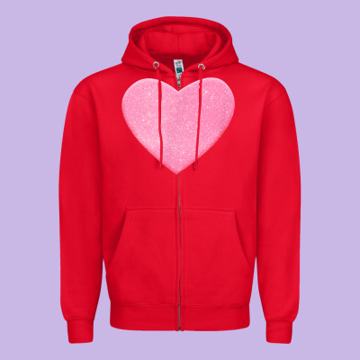 Valentines Pink Heart Zipper Hoodie Designed By Floraart