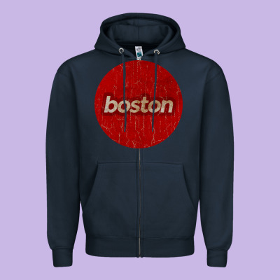 Boston   Simple Red Circle Vintage Zipper Hoodie Designed By Floraart