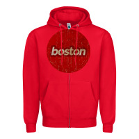 Red boston   simple red circle vintage Zipper Hoodie - FloraArt