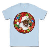 Dusty Blue Black Santa Christmas Classic Tee - RanaPortraitStore