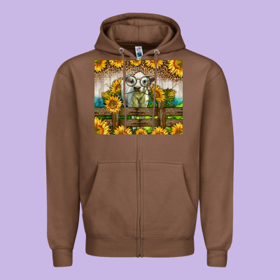 Western Charolais Heifer With Sunflowers Zipper Hoodie Designed By Lillyallendesigns