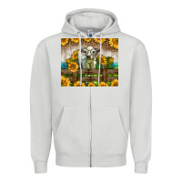 Dove Grey Western Charolais Heifer With Sunflowers Zipper Hoodie - LillyAllenDesigns