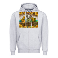 Heather Grey Western Charolais Heifer With Sunflowers Zipper Hoodie - LillyAllenDesigns