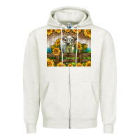 Oatmeal Heather Western Charolais Heifer With Sunflowers Zipper Hoodie - LillyAllenDesigns