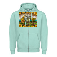 Seafoam Western Charolais Heifer With Sunflowers Zipper Hoodie - LillyAllenDesigns