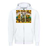 White Western Charolais Heifer With Sunflowers Zipper Hoodie - LillyAllenDesigns
