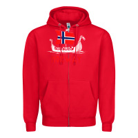 Red boat norwegian flag norway viking ship norway Zipper Hoodie - FloraArt