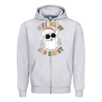 Heather Grey funny groovy stay merry and bright christmas santa claus t shirt Zipper Hoodie - ArtMosaic