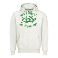 Oatmeal Heather philly no one likes us and we don't care green text tank top Zipper Hoodie - ArtMosaic