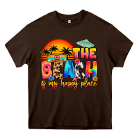 Chocolate Brown the beach is my happy place Heavy Core Tee - Artiststas