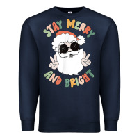 Navy funny groovy stay merry and bright christmas santa claus t shirt Premium Sweatshirt - ArtMosaic