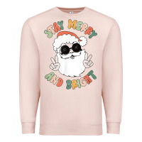Pale Pink funny groovy stay merry and bright christmas santa claus t shirt Premium Sweatshirt - ArtMosaic