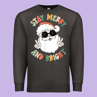 Funny Groovy Stay Merry And Bright Christmas Santa Claus T Shirt Premium Sweatshirt Designed By Artmosaic