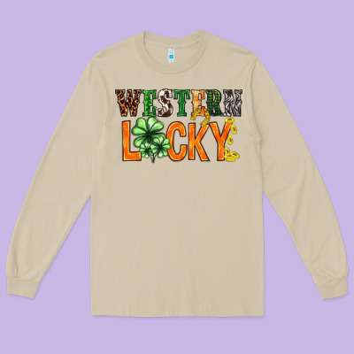 Western Lucky With Clover St. Patricks Day Long Sleeve Tee Designed By Howdyjamesfarm