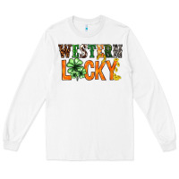 White Western lucky with clover St. Patricks day Long Sleeve Tee - HowdyJamesFarm