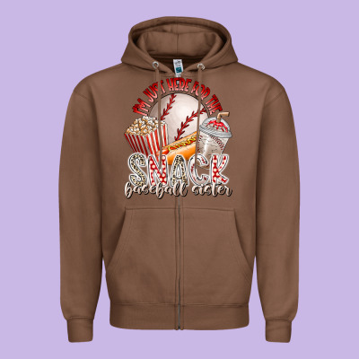 I Am Just Here For The Snack Baseball Sister Zipper Hoodie Designed By Racoondesign