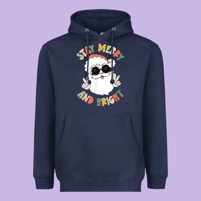 Funny Groovy Stay Merry And Bright Christmas Santa Claus T Shirt Heavyweight Hoodie Designed By Artmosaic