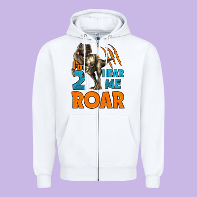 I'm Two Hear Me Roar Dinosaur Birthday Zipper Hoodie Designed By Lillyallendesigns