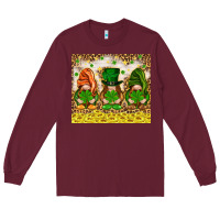 Burgundy St. Patrick's Day gnomies with leopard tumbler Long Sleeve Tee - HowdyJamesFarm