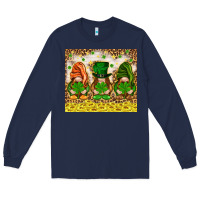 Navy St. Patrick's Day gnomies with leopard tumbler Long Sleeve Tee - HowdyJamesFarm