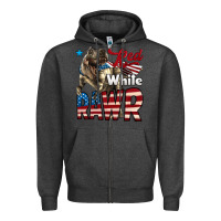 Charcoal Heather Red White Rawr Dinosaur T-Rex Zipper Hoodie - LillyAllenDesigns
