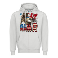 Dove Grey Red White Rawr Dinosaur T-Rex Zipper Hoodie - LillyAllenDesigns