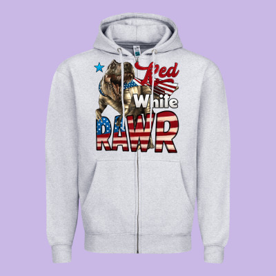 Red White Rawr Dinosaur T-rex Zipper Hoodie Designed By Lillyallendesigns