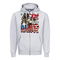 Heather Grey Red White Rawr Dinosaur T-Rex Zipper Hoodie - LillyAllenDesigns