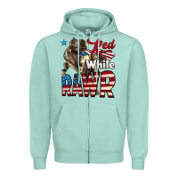 Seafoam Red White Rawr Dinosaur T-Rex Zipper Hoodie - LillyAllenDesigns