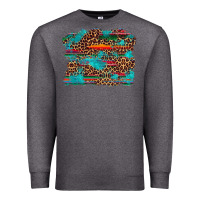 Charcoal Heather western serape leopard bull skull turquoise  background Premium Sweatshirt - Artiststas