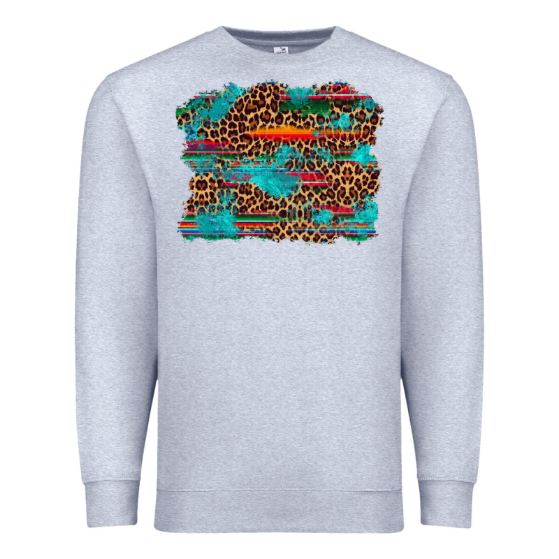 Western Serape Leopard Bull Skull Turquoise  Background Premium Sweatshirt by Artiststas | Teevron