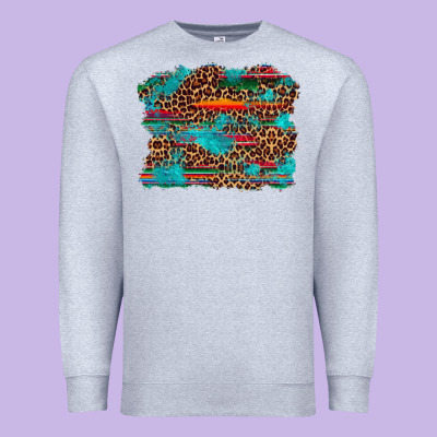 Western Serape Leopard Bull Skull Turquoise  Background Premium Sweatshirt Designed By Artiststas