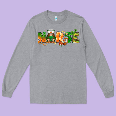 St. Patrick's Day Nurse With Gnome Long Sleeve Tee Designed By Howdyjamesfarm