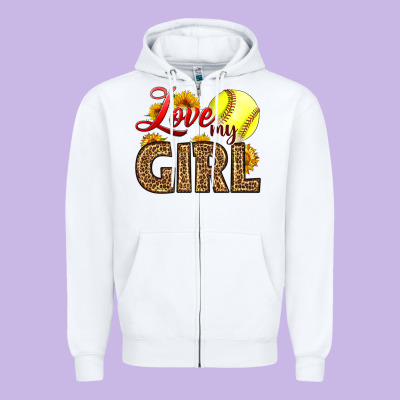 Love My Girl Softball Zipper Hoodie Designed By Lillyallendesigns