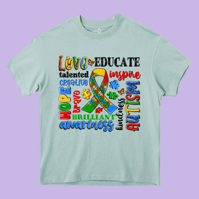 Autism Awareness Typography Heavy Core Tee Designed By Artiststas