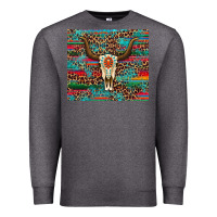 Charcoal Heather western serape leopard bull skull turquoise Premium Sweatshirt - Artiststas
