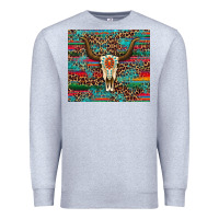 Heather Grey western serape leopard bull skull turquoise Premium Sweatshirt - Artiststas