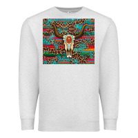 Oatmeal Heather western serape leopard bull skull turquoise Premium Sweatshirt - Artiststas