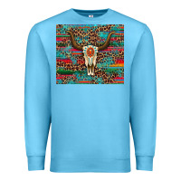 Ocean Blue western serape leopard bull skull turquoise Premium Sweatshirt - Artiststas