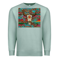 Seafoam western serape leopard bull skull turquoise Premium Sweatshirt - Artiststas