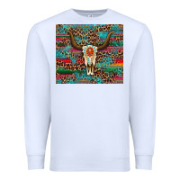 White western serape leopard bull skull turquoise Premium Sweatshirt - Artiststas