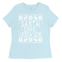 Baby Blue Santa! OMG I Know Him - Elf Movie Quote - Ugly Christmas Sweater Desig Ladies Tee - trangStudio