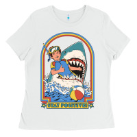 White Stay Positive Classic Ladies Tee - FloraArt