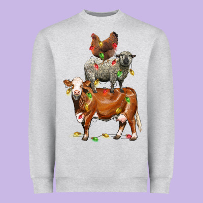 Christmas Cow Sheep And Chicken Heavyweight Sweatshirt Designed By Lillyallendesigns